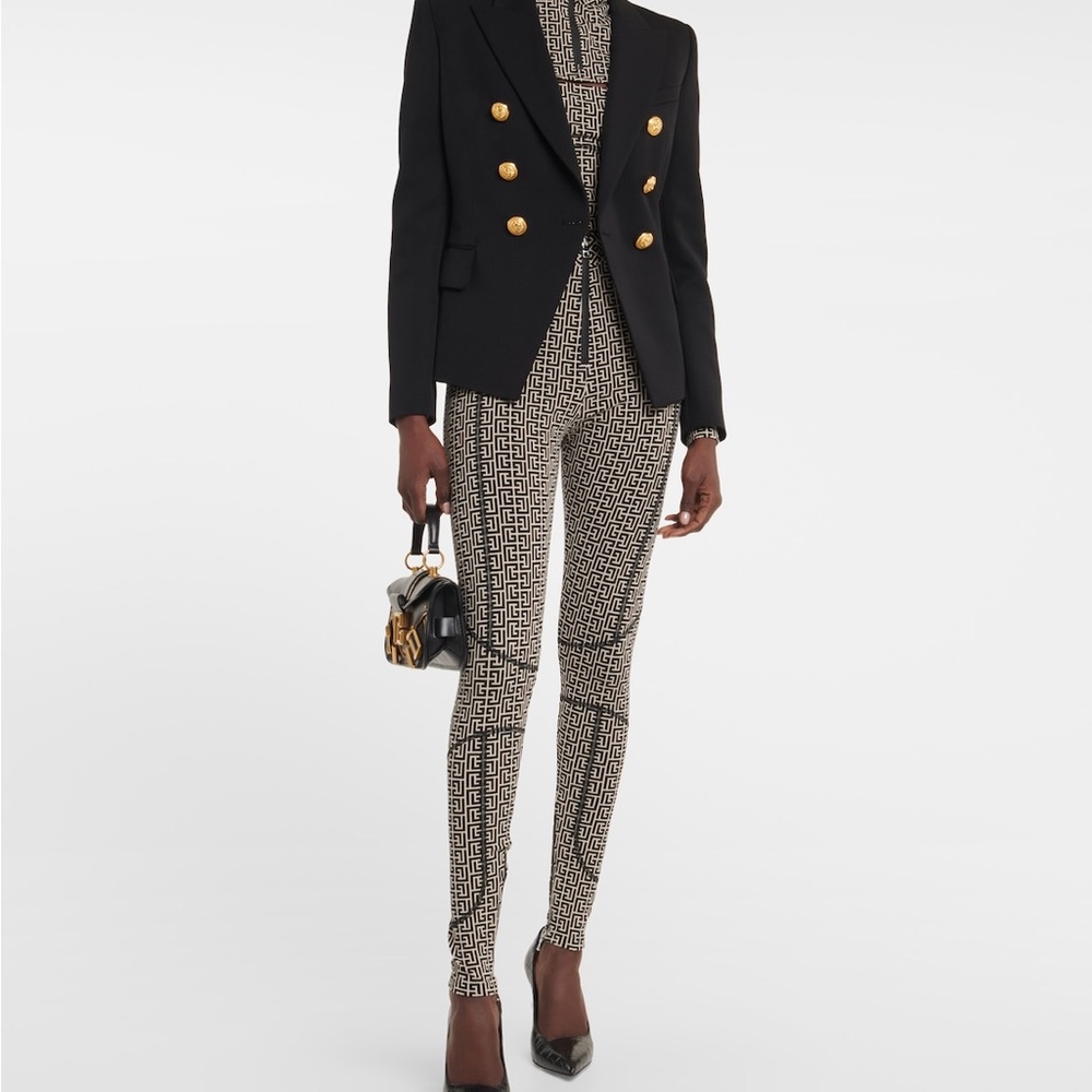 Balmain Zipped Jersey Monogram Leggings Size XS
